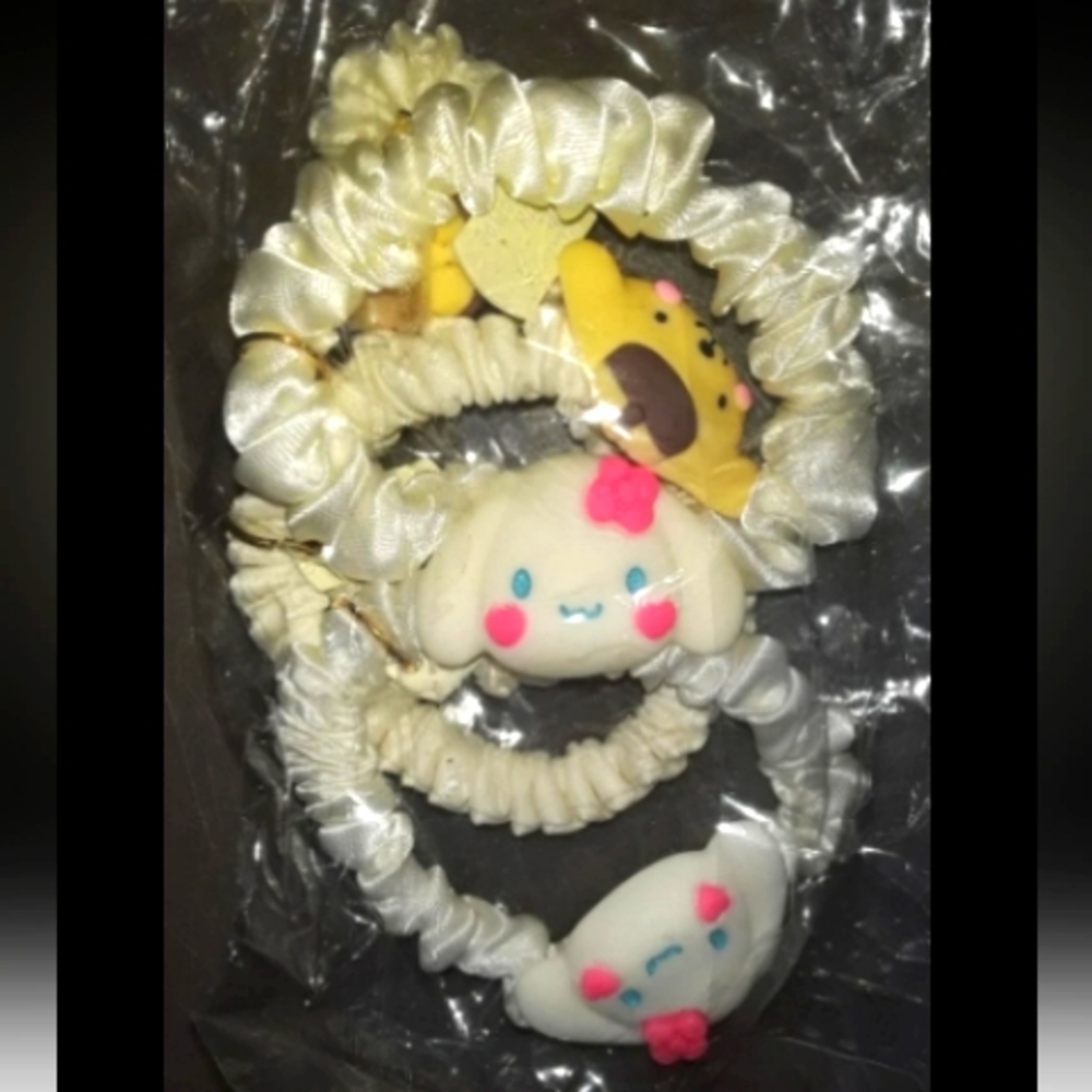 4 pk Sanrio Hair Scrunchie Cinnamoroll Pompompurin Set Kawaii Cute